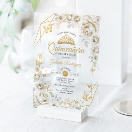 Quinceanera Ivory Gold Cream Floral Acryleinladungen