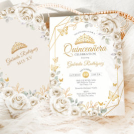 Quinceanera Ivory Gold Creme Einladung