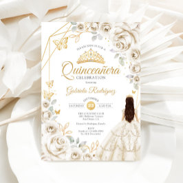 Quinceanera Ivory Gold Creme Gold Blumenkleid Einladung