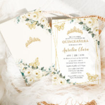 Quinceañera Ivory White Floral Butterflies Krone