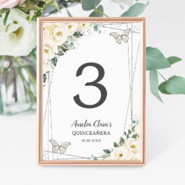 Quinceañera Ivory White Floral Silberschmetterling Tischnummer