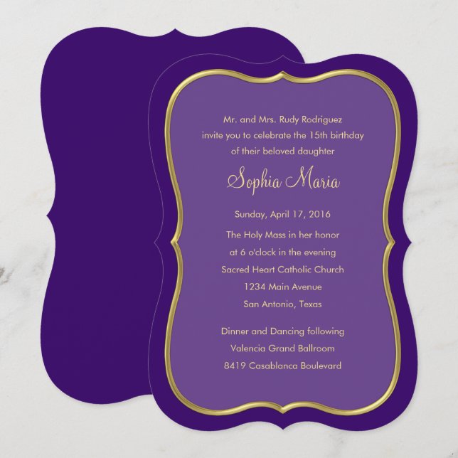 Quinceanera Jede Farbe mit Grenzdesign Einladung (Vorne/Hinten)