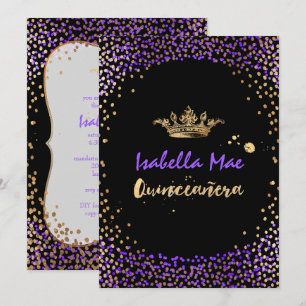 Quinceanera/ Konfetti/Neon Violett/Prinzessin/Kron Einladung
