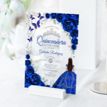 Quinceanera Königlich Blau Silber Blumen