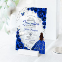 Quinceanera Königlich Blau Silber Blumenkleid