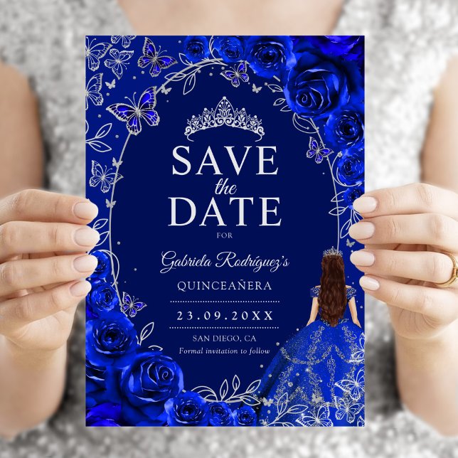 Quinceanera Königlich Blau Silber Save The Date (Von Creator hochgeladen)