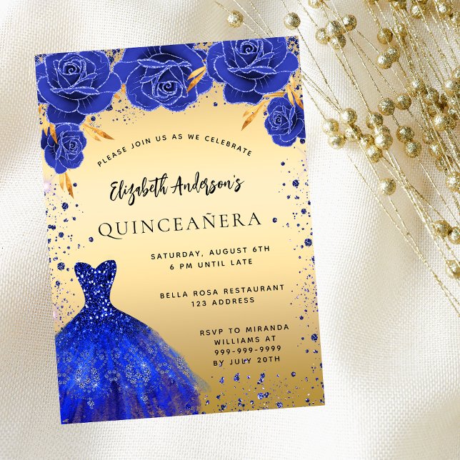 Quinceanera königlich blauen goldenen Kleidung Blu Einladung (Von Creator hochgeladen)