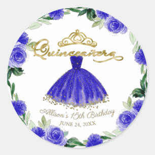 Quinceanera Königlich Blaues Kleid Floral Runder Aufkleber
