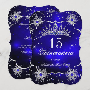 Quinceanera Königlich Blaues Schneeflocken-Diadem Einladung