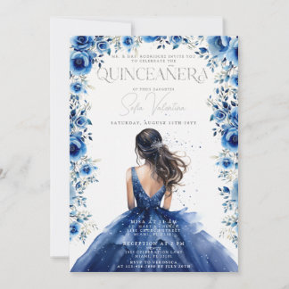 Quinceañera königsblaue Blumenprinzessin-Einladung Einladung