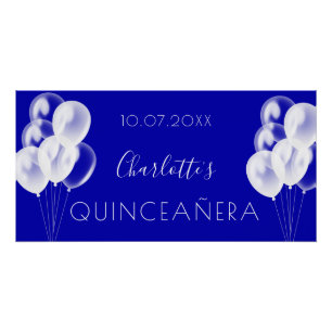 Quinceanera Königsblauen Weißballons Party Poster