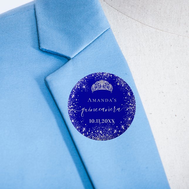 Quinceanera Königsblauer Glitzer Tiara Name Button (Von Creator hochgeladen)