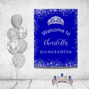 Quinceanera königsblauer silberner Glitter-Willkom Poster