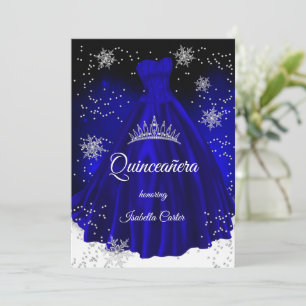 Quinceanera königsblaues Schneeflocken-Silberkleid Einladung