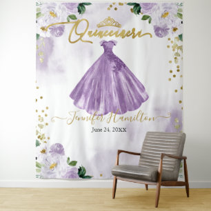 Quinceanera-Kulisse Lila Blumenkleid Wandteppich