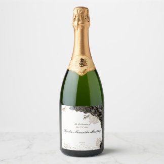 Quinceañera Label Champagne Flasche Schwarz & Gold