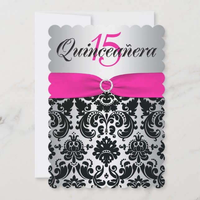 Quinceanera laden | DRUCKband Rosa ein, schwarz Einladung (Vorderseite)