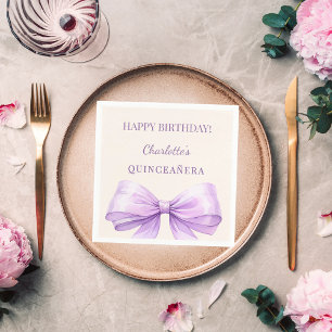 Quinceanera-lavendel-Schleife elfenbeinfarbenes Mi Serviette