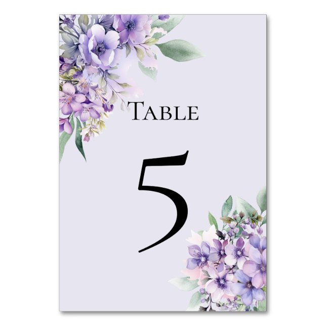 Quinceanera Lavender floral Table Number Card Tischnummer (Vorderseite)