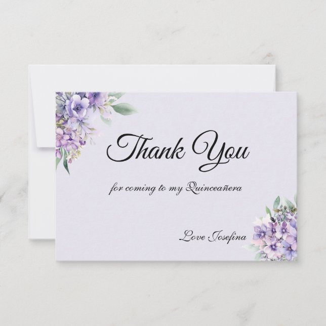 Quinceanera Lavender floral Thank You Card Dankeskarte (Vorderseite)