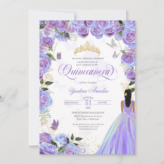 Quinceanera Lavender Lila Elegante Butterfly Einladung (Vorderseite)