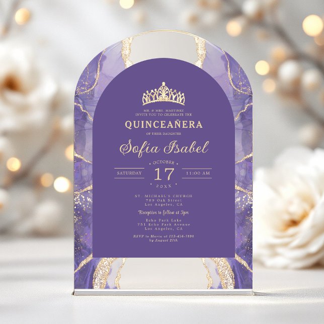 Quinceañera Lavender Lila Gold Agate Elegante Acryleinladungen (Von Creator hochgeladen)