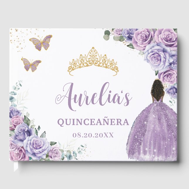 QUINCEAÑERA Lavender Lilac Lila Rose Braun Girl Gästebuch (Vorderseite)