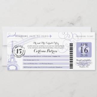 Quinceanera Lavender | Paris Boarding Pass Einladung