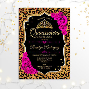 Quinceanera - Leopard Print Gold Rosa Rosa Einladung