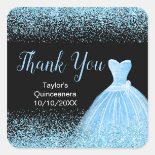 Quinceanera Light Blue Dress Imitate Glitzer Quadratischer Aufkleber
