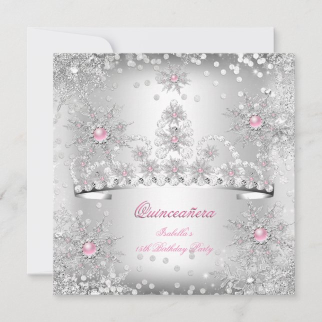 Quinceanera Light Pink Silver Winter Wonderland Einladung (Vorderseite)
