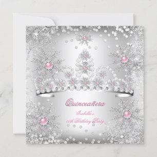 Quinceanera Light Pink Silver Winter Wonderland Einladung