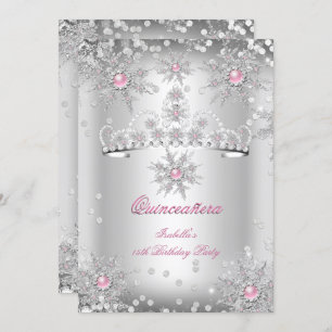 Quinceanera Light Pink Silver Winter Wonderland Einladung