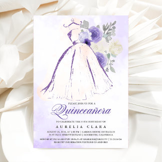 Quinceañera Lila Blumenkleid 15. Geburtstag Einladung