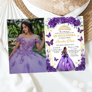 Quinceañera Lila Blumenprinzessin Butterfliegen Einladung