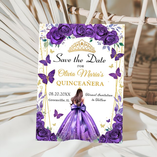 Quinceañera Lila Blumenprinzessin Butterfliegen Save The Date (Von Creator hochgeladen)