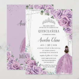 Quinceañera Lila BlumenPrinzessin Silver Birthday Einladung