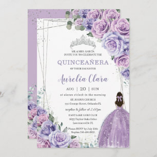Quinceañera Lila BlumenPrinzessin Silver Birthday Einladung