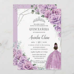 Quinceañera Lila BlumenPrinzessin Silver Birthday Einladung