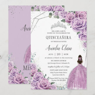 Quinceañera Lila BlumenPrinzessin Silver Birthday Einladung