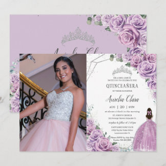 Quinceañera Lila BlumenPrinzessin Silver Birthday Einladung