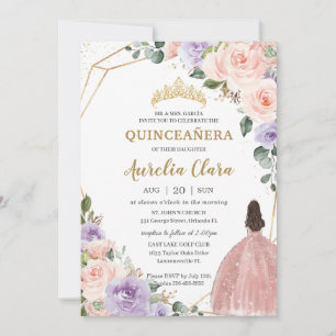 Quinceañera Lila Blush Rose Gold Dress Einladung