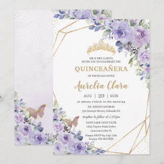 Quinceañera Lila Blütenprinzessin Crosstollen Einladung