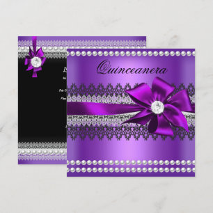Quinceanera Lila Bow Black Pearl Lace Diamond Einladung