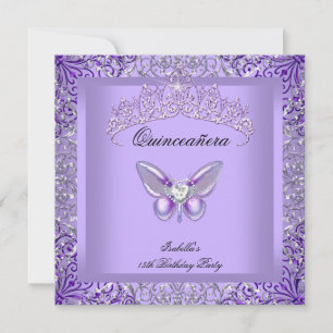 Quinceanera Lila Butterfly 15. Geburtstagsparty Einladung