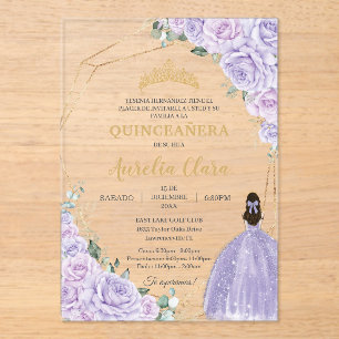 Quinceañera Lila Flieder Blumen 15 Jahre Padrinos Acryleinladungen