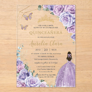 Quinceañera Lila Flieder Blumen Prinzessin Acryleinladungen