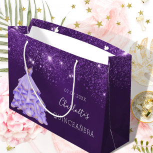Quinceanera lila Glitzer Staubkleid Name Große Geschenktüte