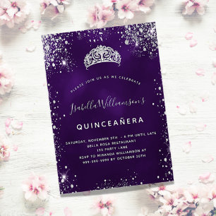 Quinceanera lila Glitzer Tiara Krone Einladungspostkarte