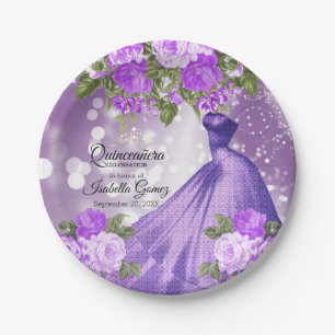 Quinceañera Lila Goa und Blume Pappteller